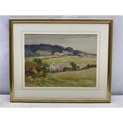 Owen Bowen (Staithes Group 1873-1967): Haytime Above Robin Hood's Bay, watercolour signed 28cm x 38cm