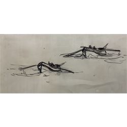 Joseph Richard Bagshawe (Staithes Group 1870-1909): Rowing Boats at Sea, charcoal sketch unsigned 8cm x 17cm 
Provenance: with Pybus Fine Arts, Whitby 2002, from one of the artist's sketchbooks, label verso