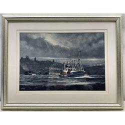 Jack Rigg (British 1927-2023): 'MFV George Weatherill off Whitby', two prints, signed and titled verso 14cm x 20cm and 27cm x 40cm (2)