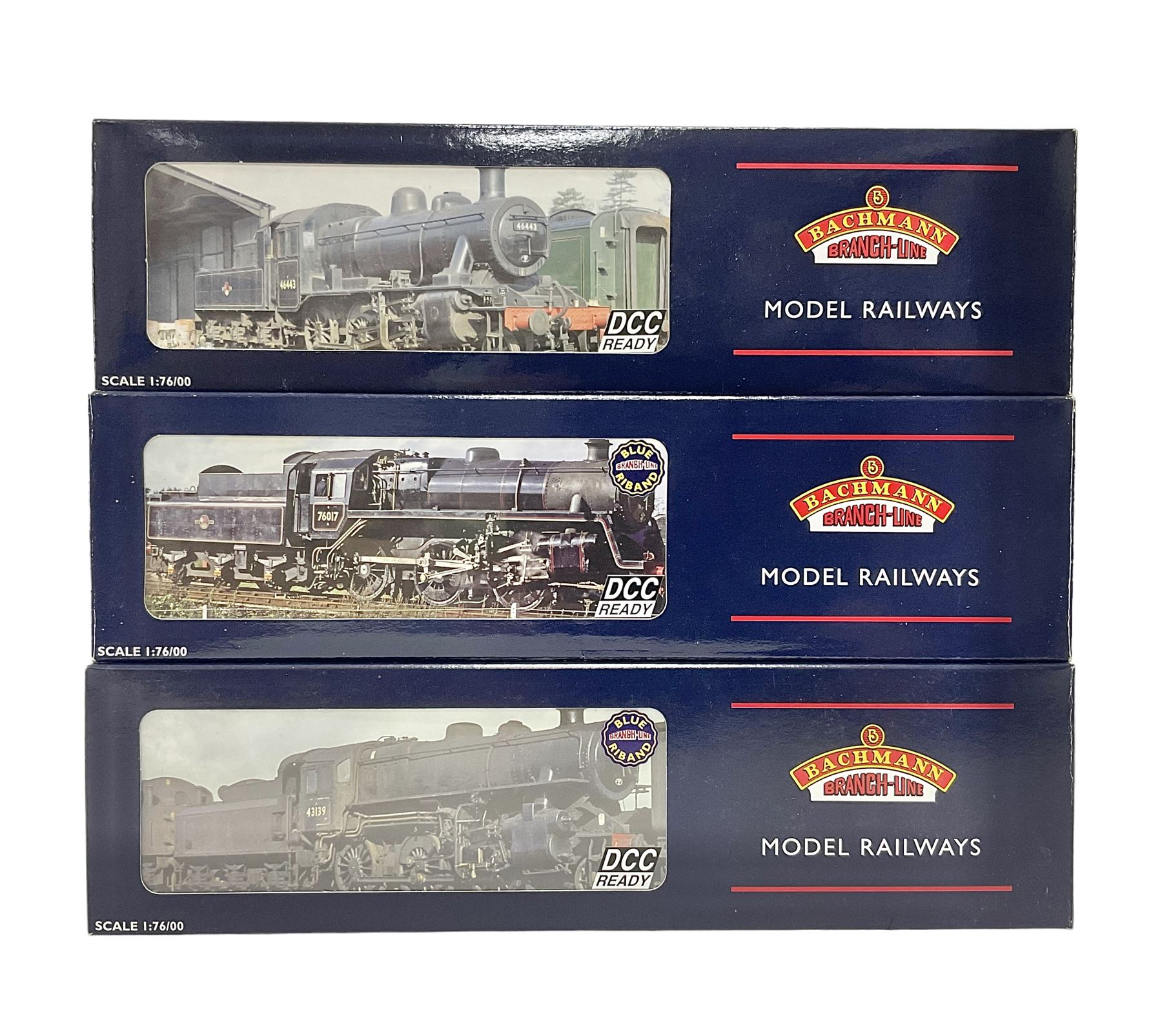 Bachmann ‘00’ gauge - three DCC ready locomotives comprising 32577 Ivatt Class 4 Mogul 2-6-0 locomotive no.43160 in BR black; 32828 Ivatt Class 2 2-6-0 locomotive no.46520 in BR green; 32951 Standard Class 4MT 2-6-0 locomotive no.76066 in BR black; in original boxes (3) 