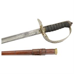 British Officer's Infantry sword, by Henry Wilkinson, the blade engraved with coats of arms and foliate scrolls, wire bound leather grip, in a leather scabbard, blade length L86cm