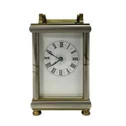 French-early 20th century timepiece carriage clock, in a polished steel and brass case on ...