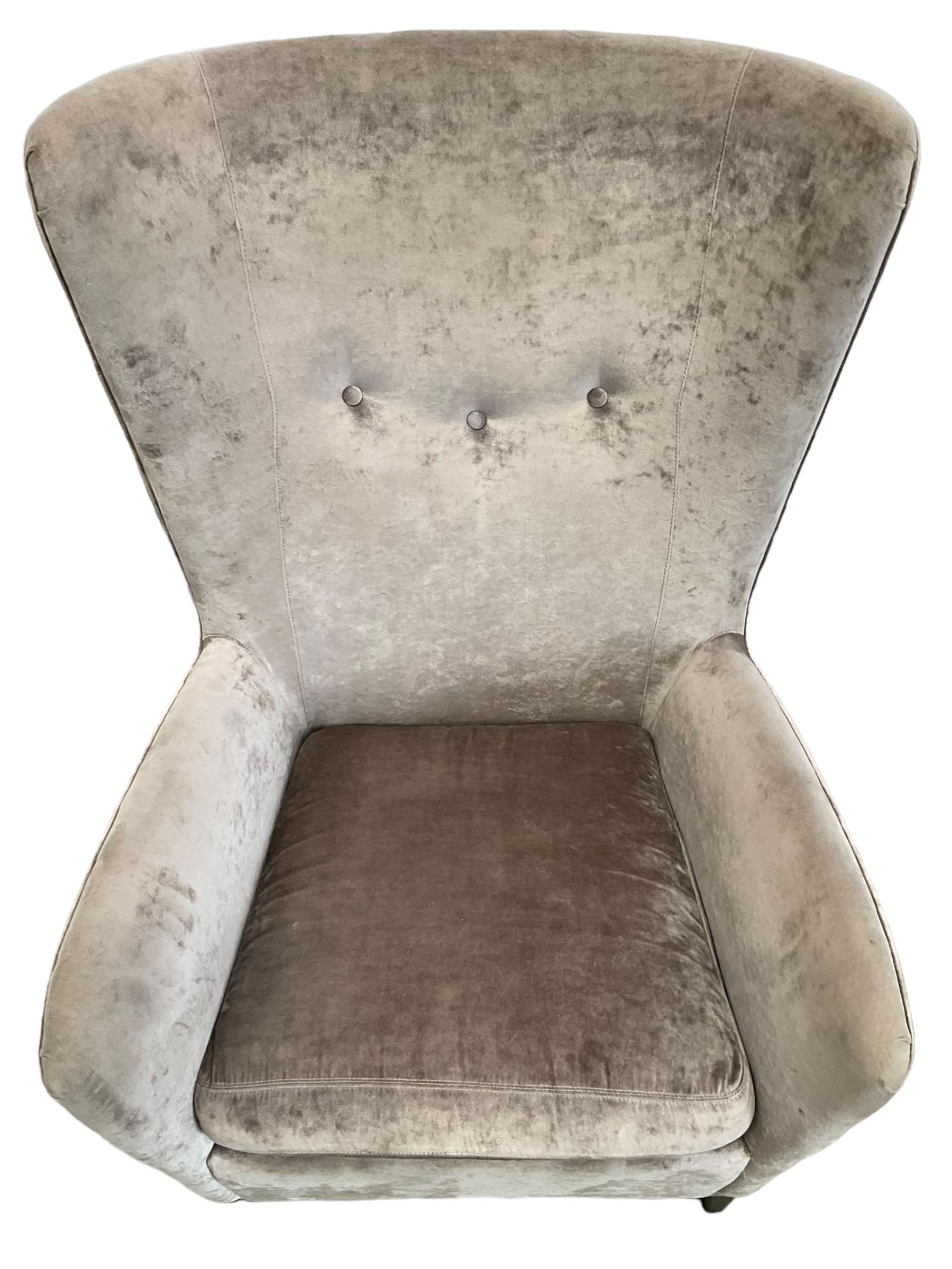 2 x Wing back armchair upholstered in silver crushed velvet fabric