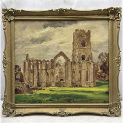 Owen Bowen (Staithes Group 1873-1967): Fountains Abbey, oil on canvas signed 39cm x 44cm