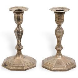 Pair of silver candlesticks with baluster stems and octagonal bases H17cm Sheffield 1912 Maker Hawksworth, Eyre & Co