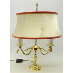  Two branch gilt metal table lamp with shade, H57cm   