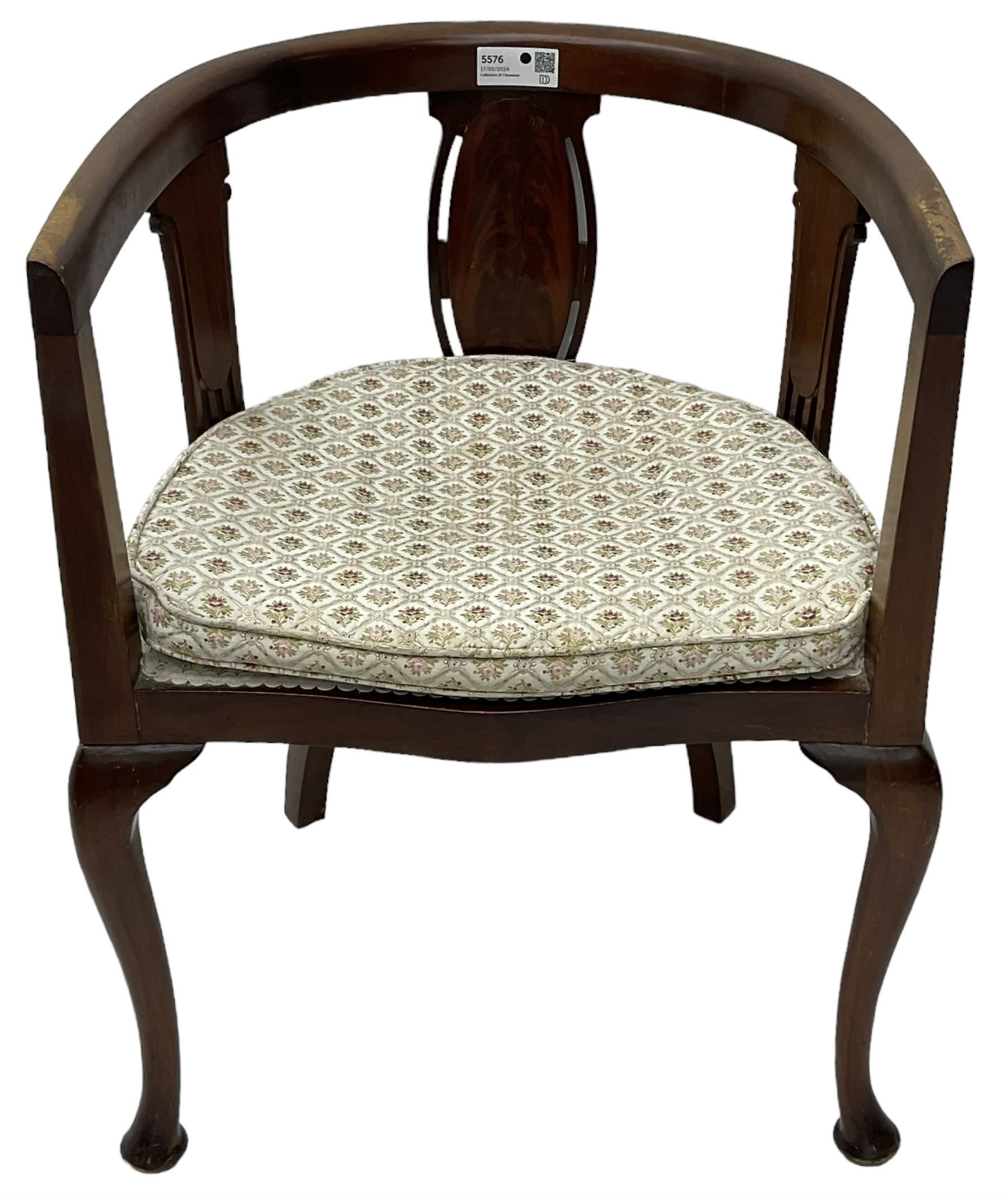 Early 20th century mahogany tub shaped chair, upholstered seat