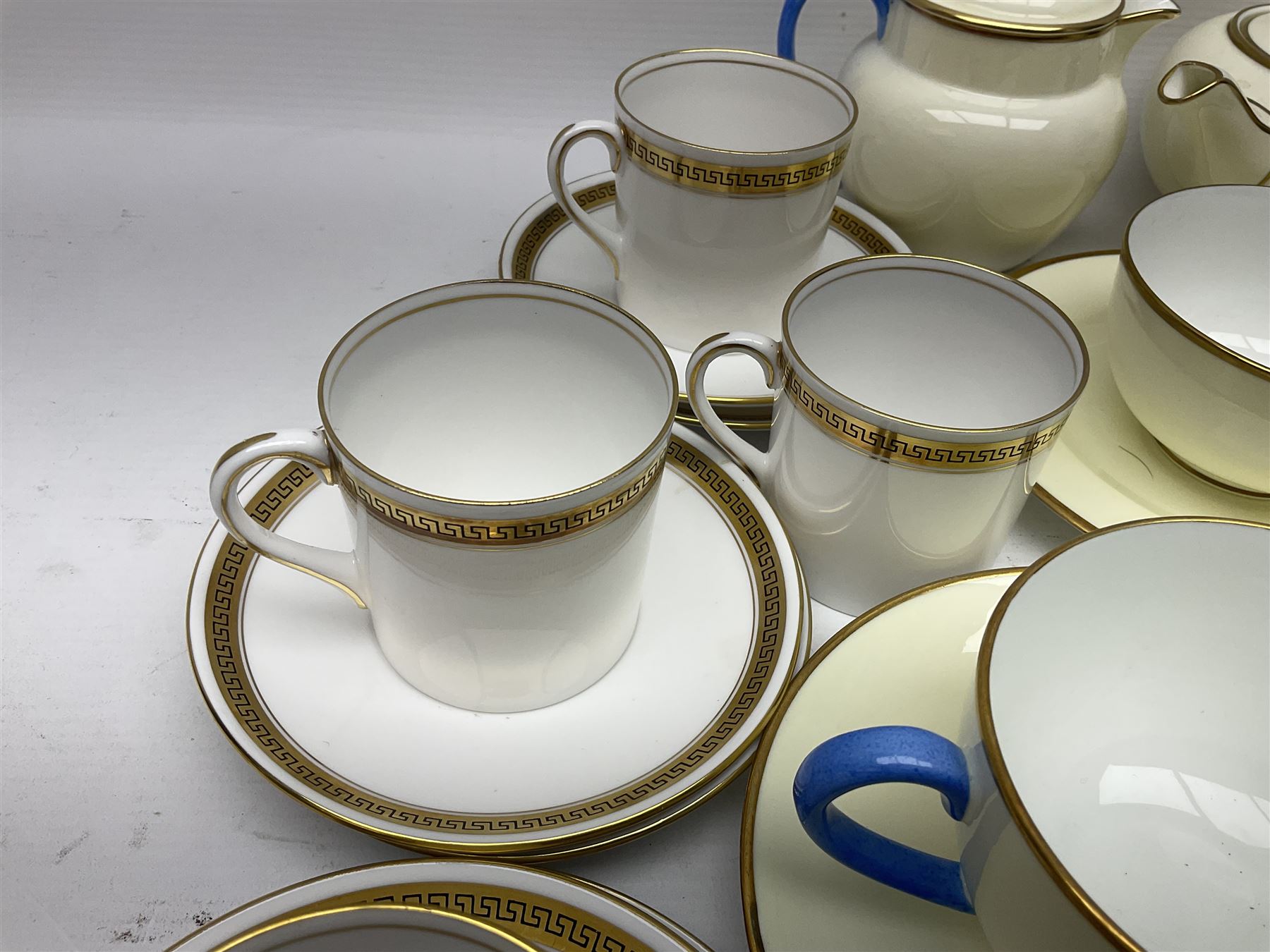 Six Shelley Athens pattern coffee cups and saucers, together with six Coalport Revelry coffee cups and saucers, and a Wedgwood tea set for two people