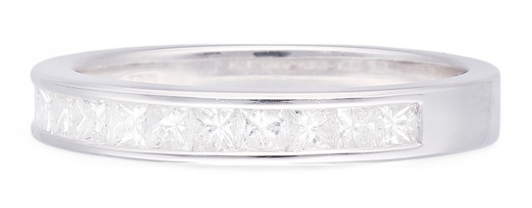 18ct white gold princess cut diamond half eternity ring, hallmarked, total diamond weight 0.69 carat