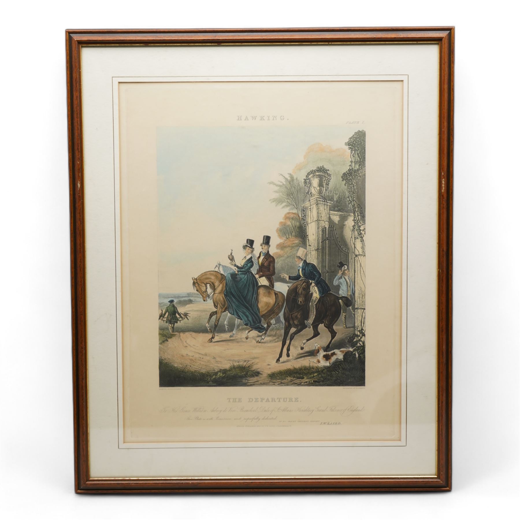 After Francis Calcraft Turner (British 1746-1846): 'Hawking' - 'Departure' 'Rendezvous' 'Fatal Stoop' and 'Disgorging', set four 19th century hand-coloured engravings by R G Reeve, pub. by I W Laird, London 1837-1839, 52cm x 43cm (4)