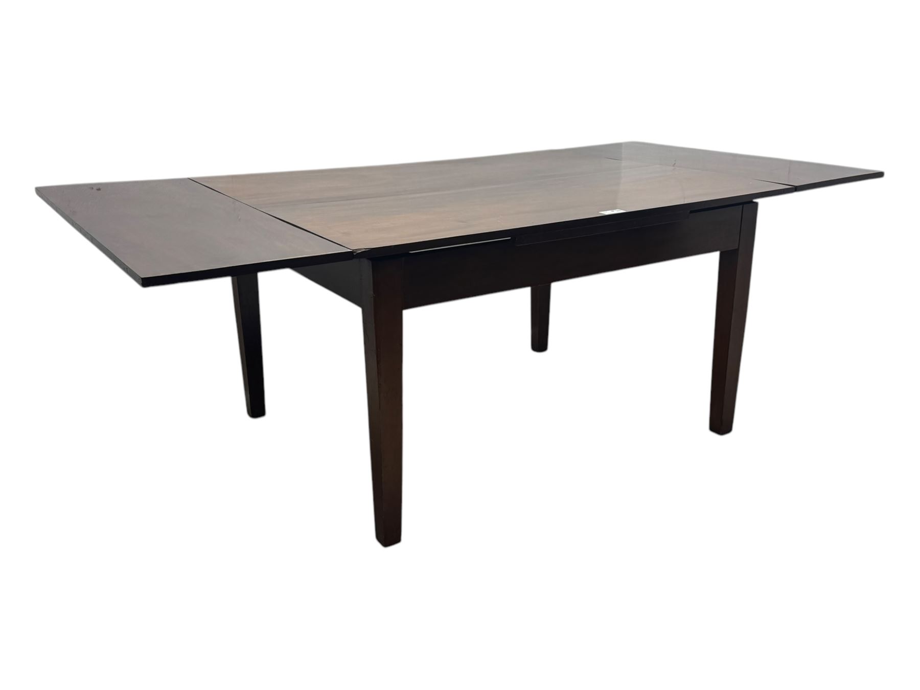 Mid-20th century mahogany dining table, draw-leaf extending action, on square tapering supports