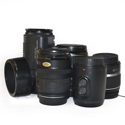 Six Canon camera lenses, to include EF 22-55mm 1;4-5.6 USM zoom lens serial no. 1507261, EF 35-105mm 1:3.5-4.5 zoom lens serial no. 1266383, EF-S 17-85mm 1:4-5.6 IS USM lens serial no. 8342906762, EF-S 18-55mm 1:3-5.6 IS zoom lens serial no. 6962045620, EF 35-80mm 1:4-5.6 power zoom lens serial no. 1903013B and AC 75-200mm 1:4.5 zoom lens serial no. 29445