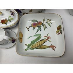 Royal Worcester Evesham pattern, including covered pot de cremes, twin handle tureen, serving dishes, flan dishes, side plates etc  