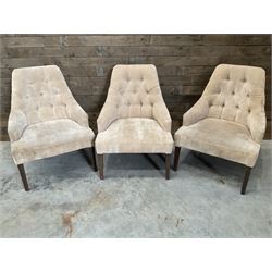 6 x armchair, upholstered in buttoned back beige fabric