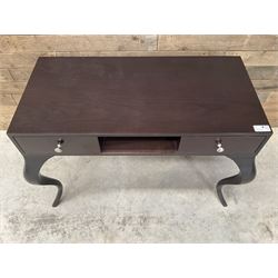 Rosewood finish console dressing table, fitted with two soft-close drawers