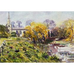 Peter Lapish (British 1937-): 'Church and Pond - Brompton-by-Sawdon', watercolour signed, ...