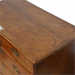 George III oak chest, moulded rectangular top over two short and three long drawers, shaped handles plates with engraved decoration, on bracket feet