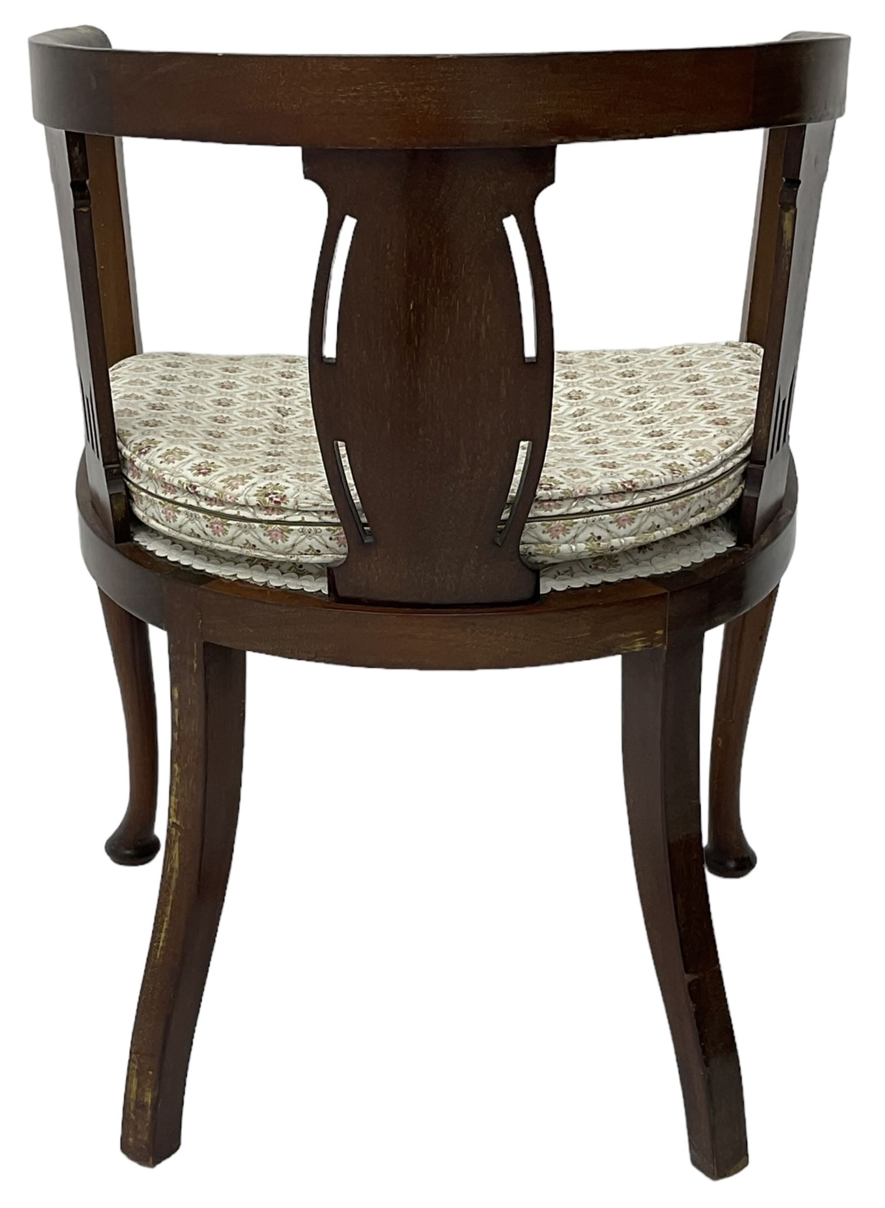 Early 20th century mahogany tub shaped chair, upholstered seat