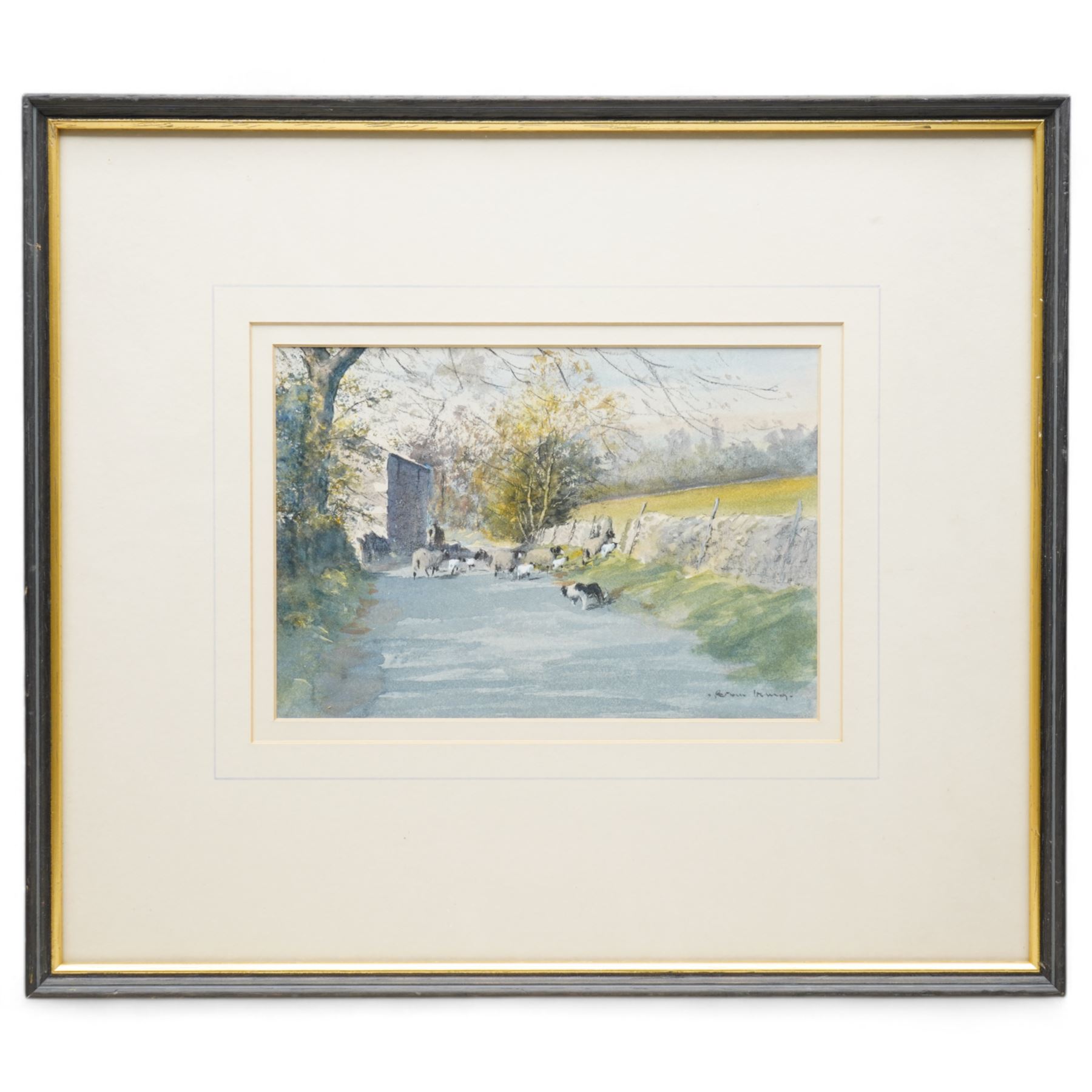 Brian Irving (British 1931-2013): Herding Sheep Down a Country Lane, watercolour signed 17cm x 25cm