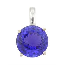 18ct white gold single stone round cut tanzanite pendant, hallmarked, tanzanite approx 3.60 carat