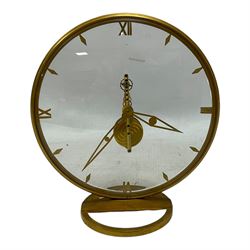 Jaeger Le Coultre- 8-day  Art Deco style circular skeleton clock c1960, gold plated case w...