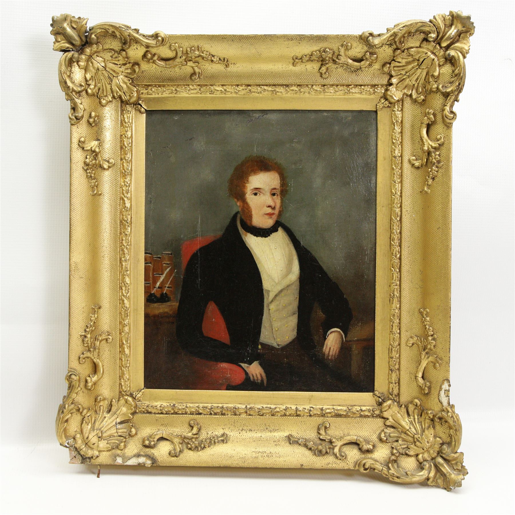 C Freeman (English Primitive School 19th century): Portrait of  a Young Scholar, oil on canvas signed and dated 1895, 29cm x 24cm