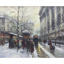 After Eugène Galien-Laloue (French 1854-1941): Street Scene in Snow, oil on board unsigned...