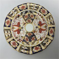 Royal Crown Derby imari pattern covered trinket box, together with three imari pattern 2451 plates of various sizes, largest plate D27cm 