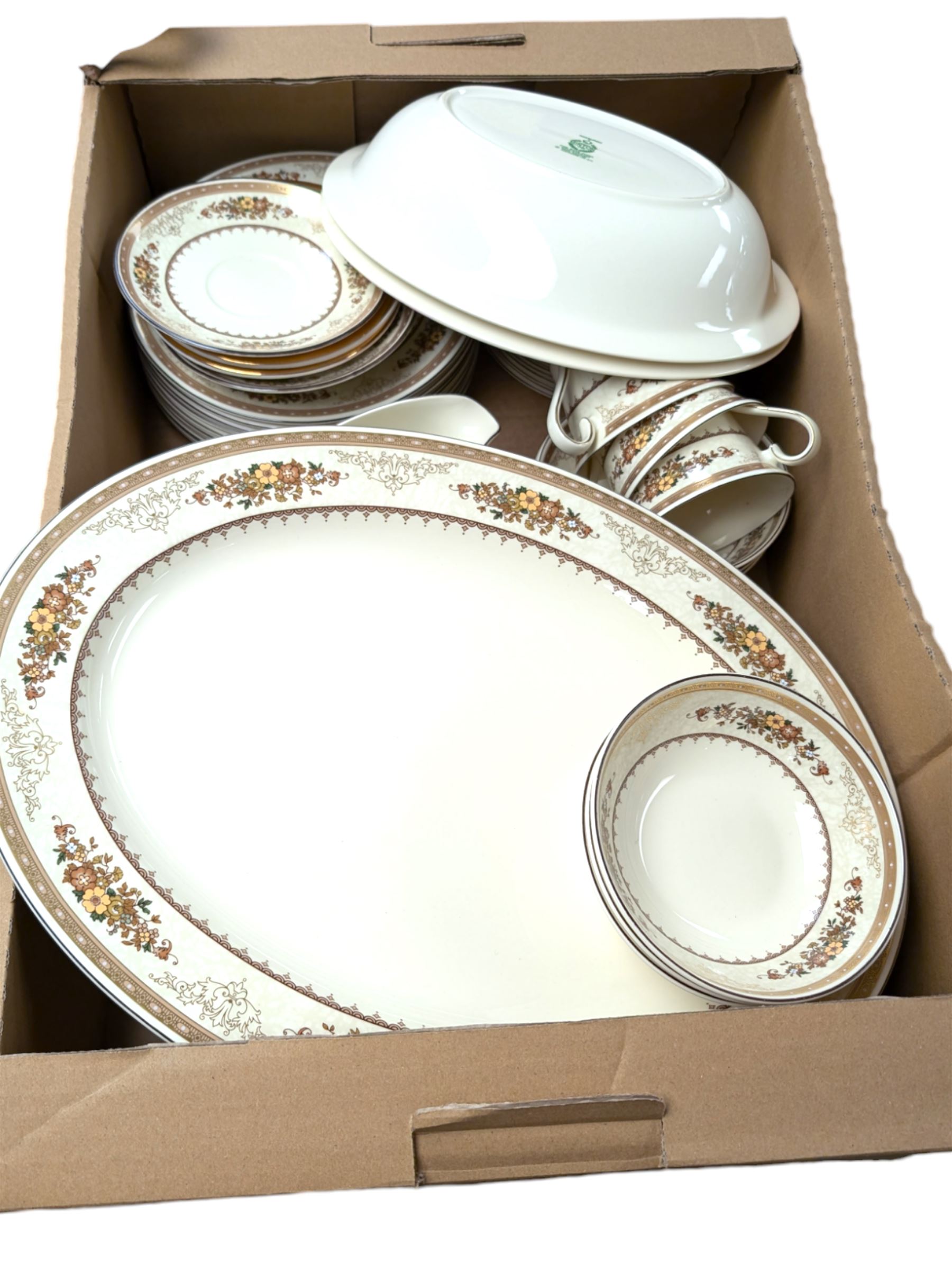 Collection of Minton Roxburgh pattern dinner and teawares, including meat platter, tea cups, etc 