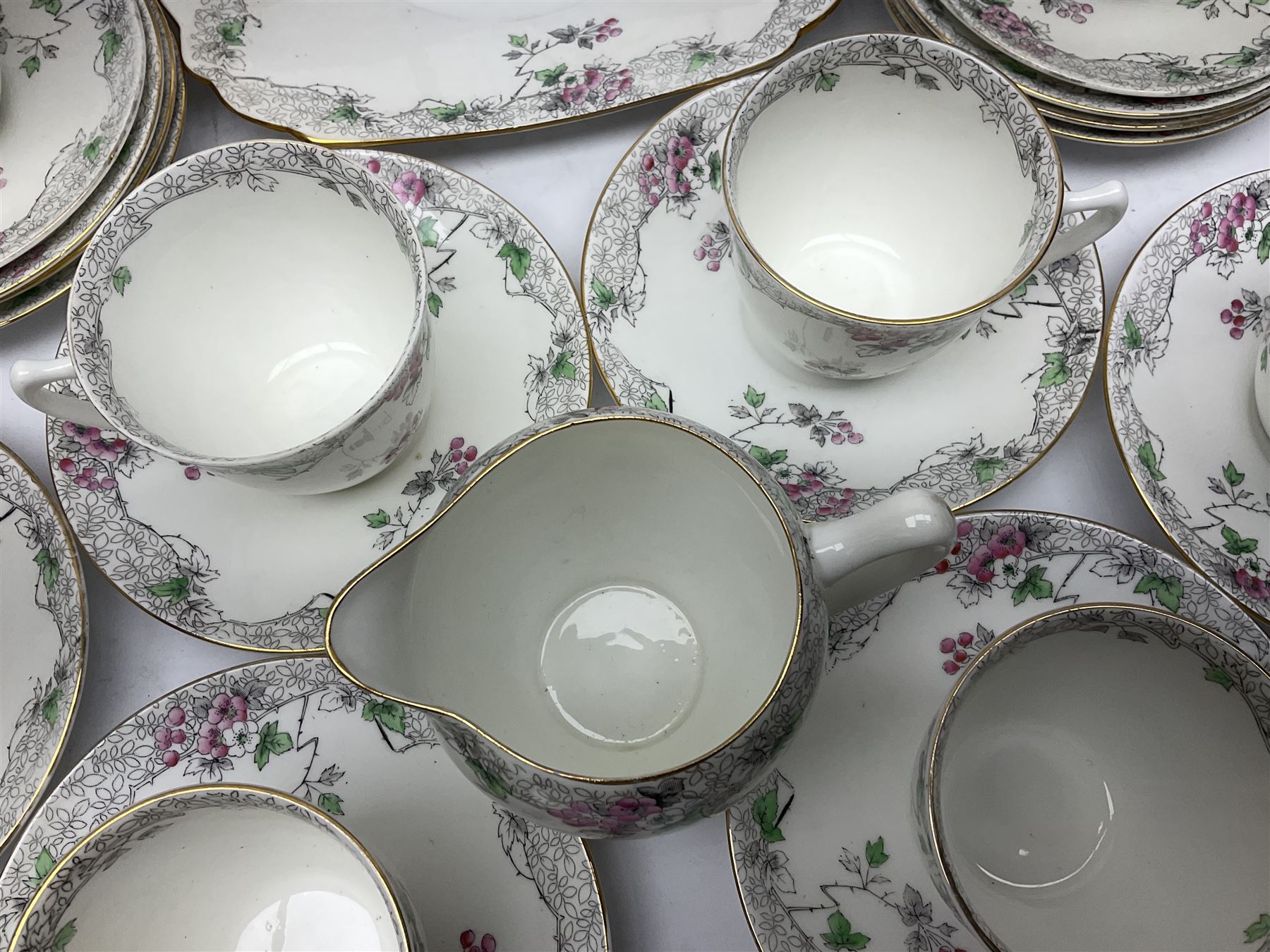 Shelley Bramble Rose pattern tea service, comprising milk jug, open sucrier, ten cups and twelve saucers, twelve dessert plates and two cake plates (38)