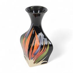 Moorcroft Paradise Found pattern vase of square form with fluted rim, H24cm