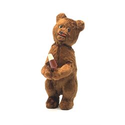 'Meabeab' Russian clockwork plush covered bear c1950s depicted standing with open mouth holding an ice lolly H9