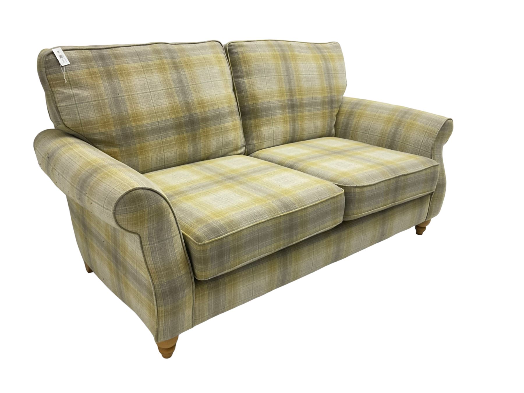 NEXT Home - traditional shaped two seat sofa upholstered in lime and grey tartan fabric