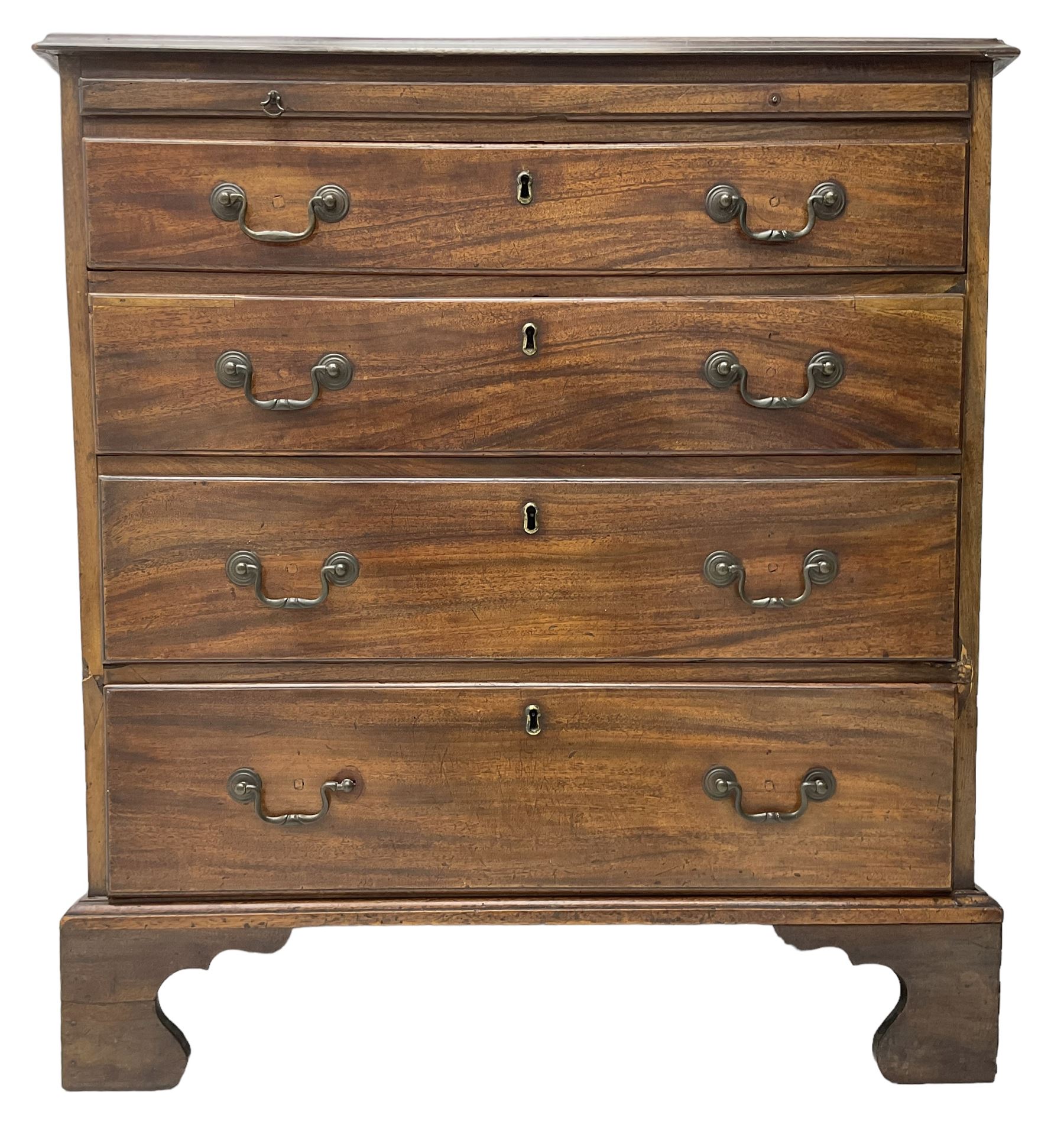 George III mahogany bachelor's chest, moulded rectangular top over slide and four graduating drawers, on bracket feet