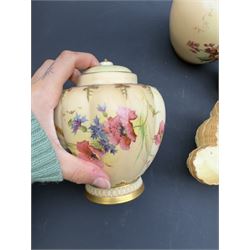 Royal Worcester Blush Ivory, three graduation flat back jugs, bowl in the form of a shell, covered jar etc (8)