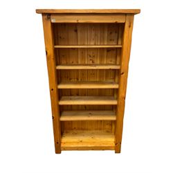 Pine open bookcase, fitted with five shelves