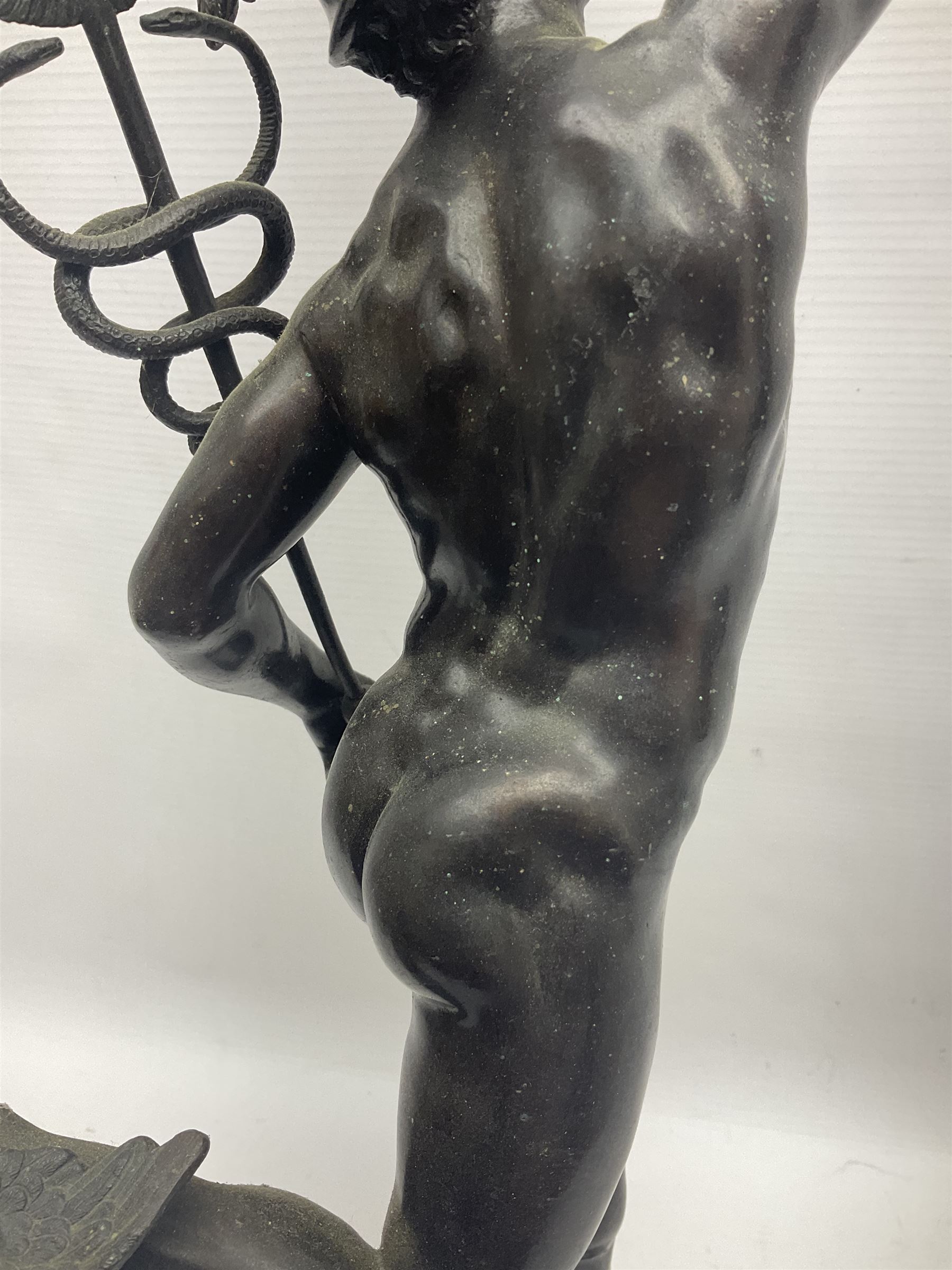 After Giambologna, bronzed figure of Hermes pointing to the sky, H55cm