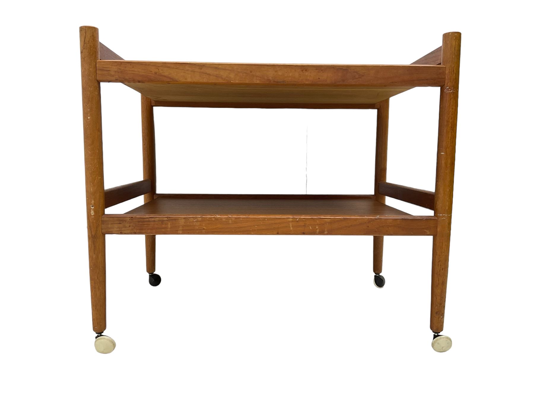 Mid-20th century circa. 1970s teak two-tier drinks trolley