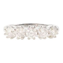 White gold five stone round brilliant cut diamond ring, hallmarked 9ct, total diamond weig...