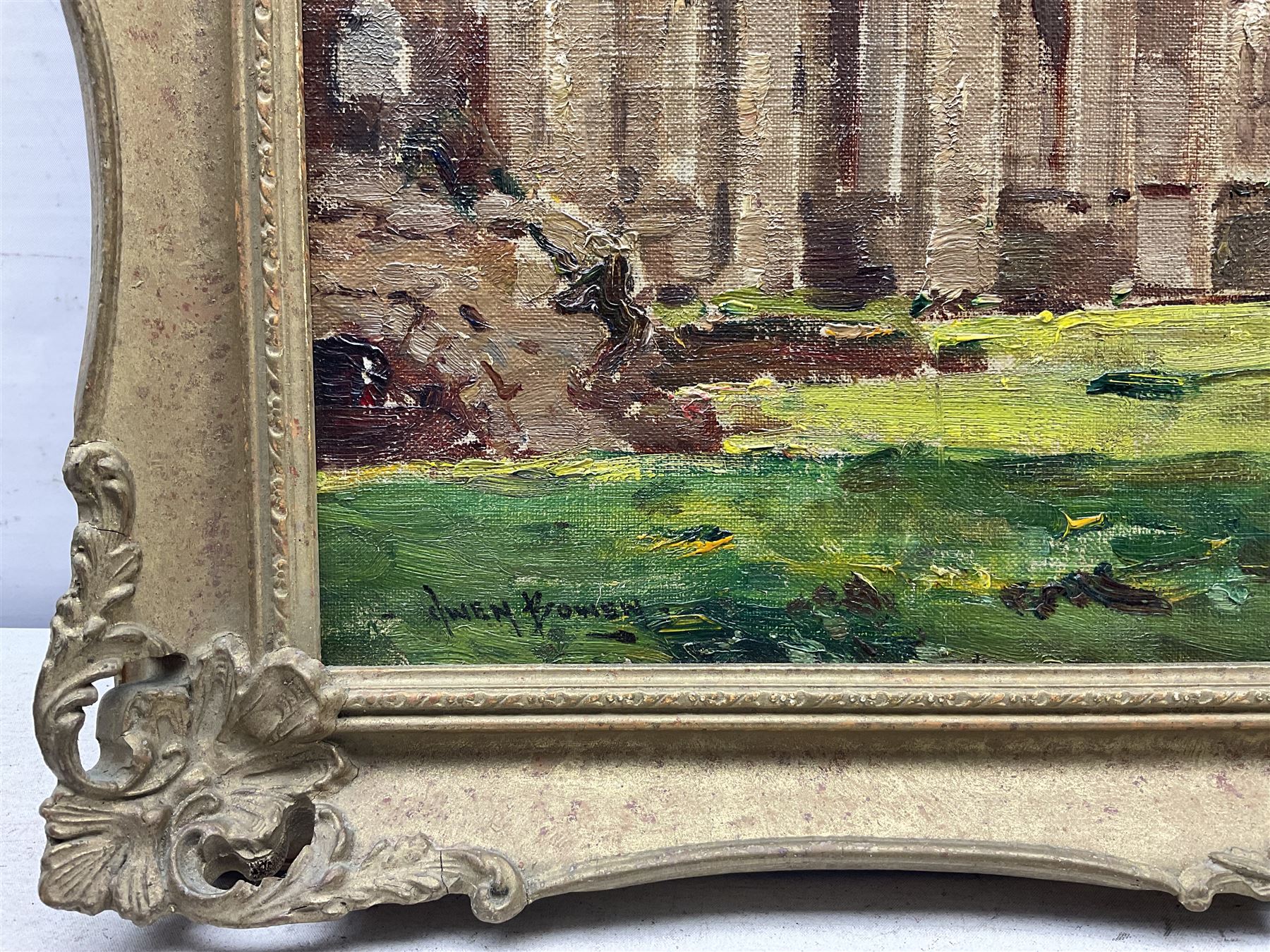 Owen Bowen (Staithes Group 1873-1967): Fountains Abbey, oil on canvas signed 39cm x 44cm