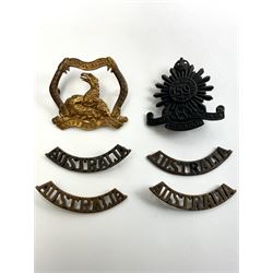 Two Australian cap badges comprising 59th Coburg/Brunswick regiment and 70th Infantry regiment, together with four shoulder titles  