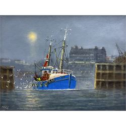 Jack Rigg (British 1927-2023): 'First Home' - Scarborough Harbour, oil on canvas board signed and dated 2013, titled verso 34cm x 44cm