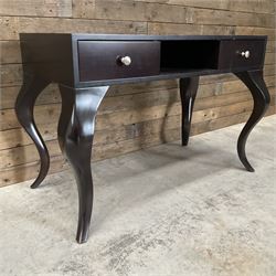 Rosewood finish console dressing table, fitted with two soft-close drawers