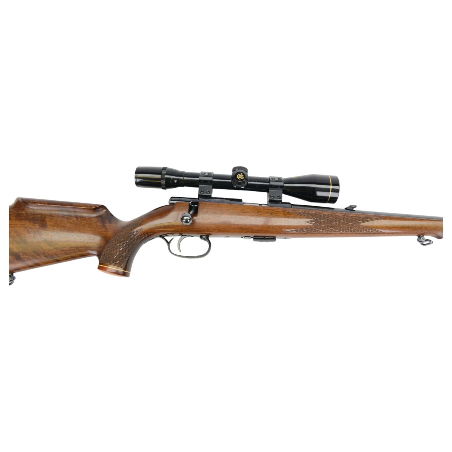 SECTION 1 FIREARMS CERTIFICATE REQUIRED - Anschutz .22lr 1422 bolt action rifle, with 58cm smooth barrel, chequered pistol grip stock, fitted with Nikko Stirling Silver Crown 4 x 40 scope, overall L110cm, serial no.12567625