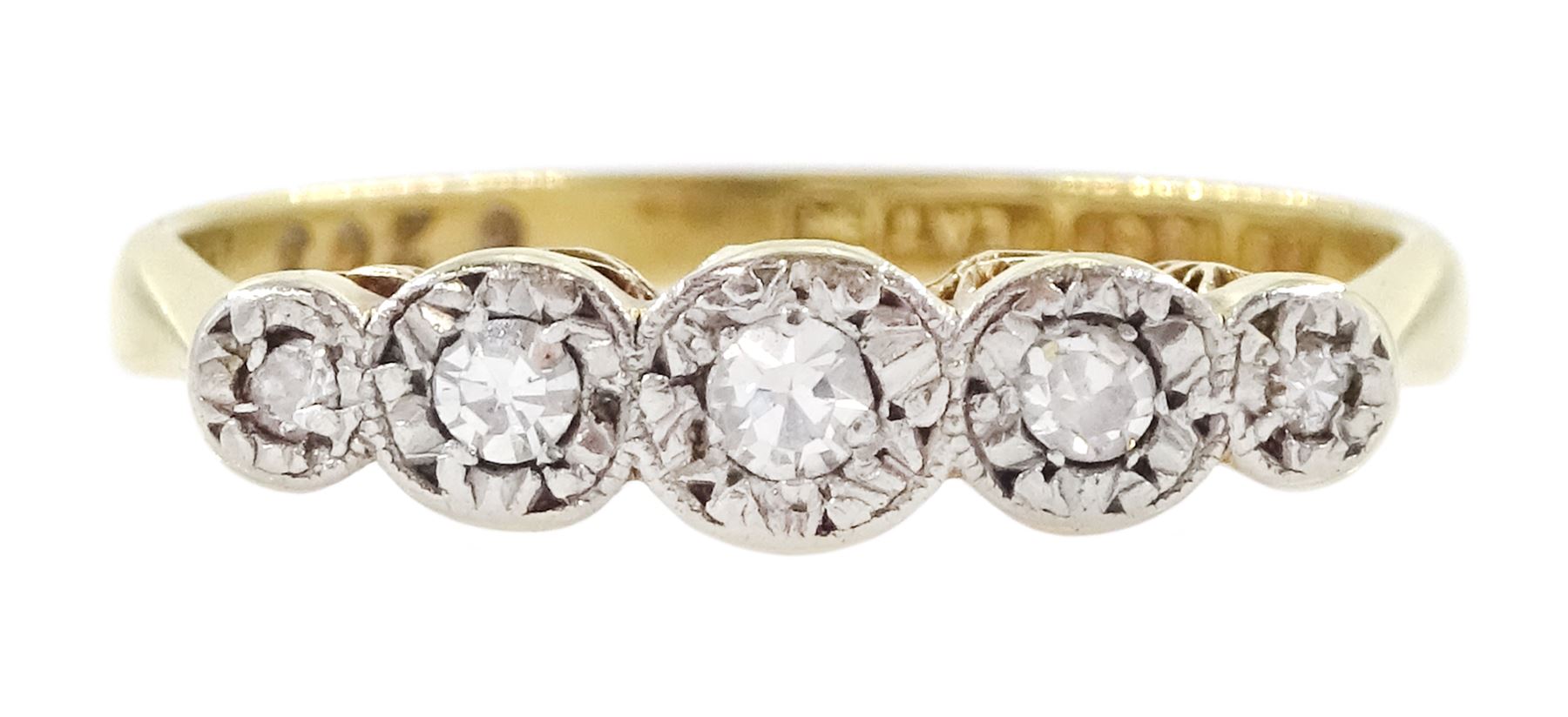 Early 20th century illusion set, five stone single cut diamond ring, stamped 18ct Plat