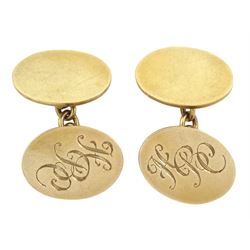 Pair of 9ct gold cufflinks, with monogrammed initials 'HBC', Birmingham 1994