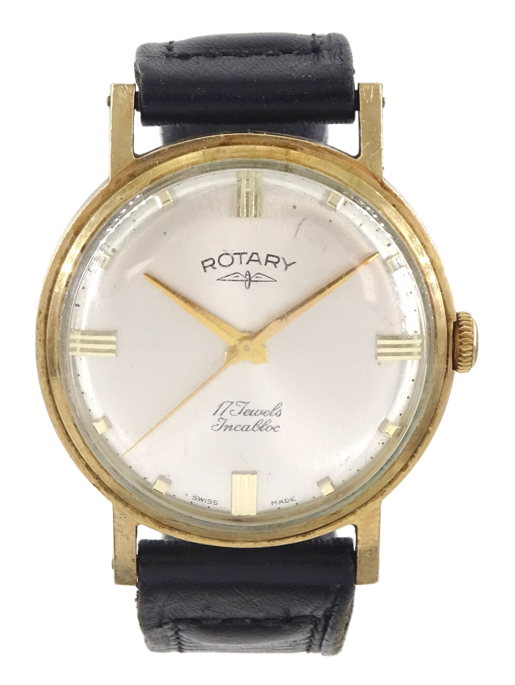 Rotary gentleman's 9ct gold manual wind wristwatch, Birmingham 1964, on black leather strap 