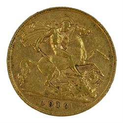 King Edward VII 1910 gold half sovereign coin