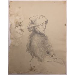 Attrib. Harold Knight (Staithes Group 1874-1961): 'Maggie Ward Verrill' 'Mrs Hannah Ward' et al., six pencil sketches unsigned some titled 26cm x 20cm (6) (unframed) 
Provenance: Hannah Ward was the vendor's great great grandmother and Margaret Verrill, Hannah's daughter. The Ward/Verrill families who lived in Gun Gutter and Church Street Staithes, had connections with Harold Knight. Hannah who owned three or four cobles and several properties in Staithes probably features in several of Knight's paintings.