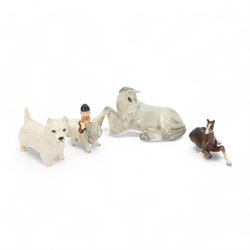 Four Beswick figures, including helwell Angel on Horseback, Beswick grey Shire mare laying...